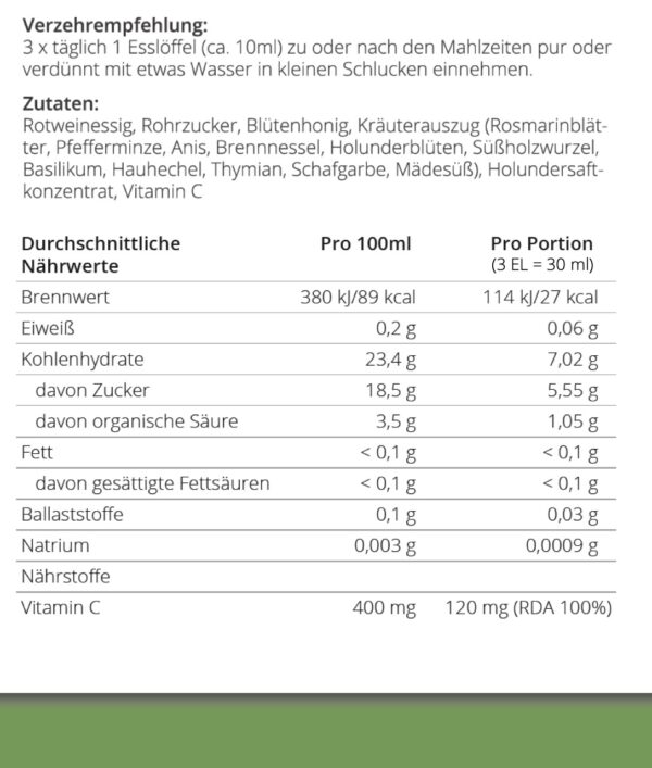 Nährwerttabelle Herbacetum_Classic + Vitamin C